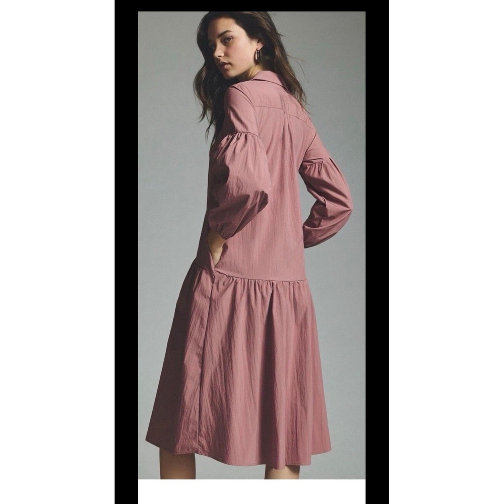 Maeve Anthropologie Taffeta Dress M Women Button Front Midi Mauve pink Lagenlook - Picture 2 of 10